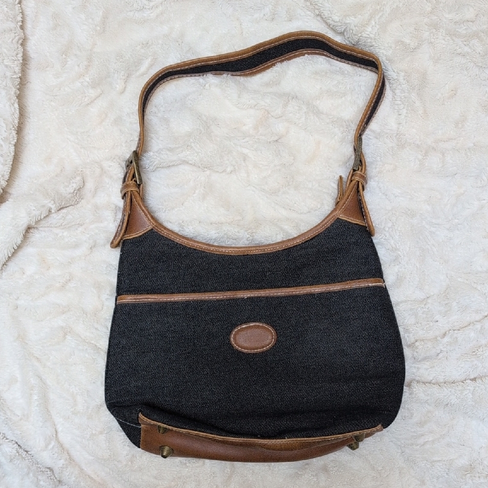 Vintage Indigo Denim Shoulder Bag with Brown Accents NWOT
